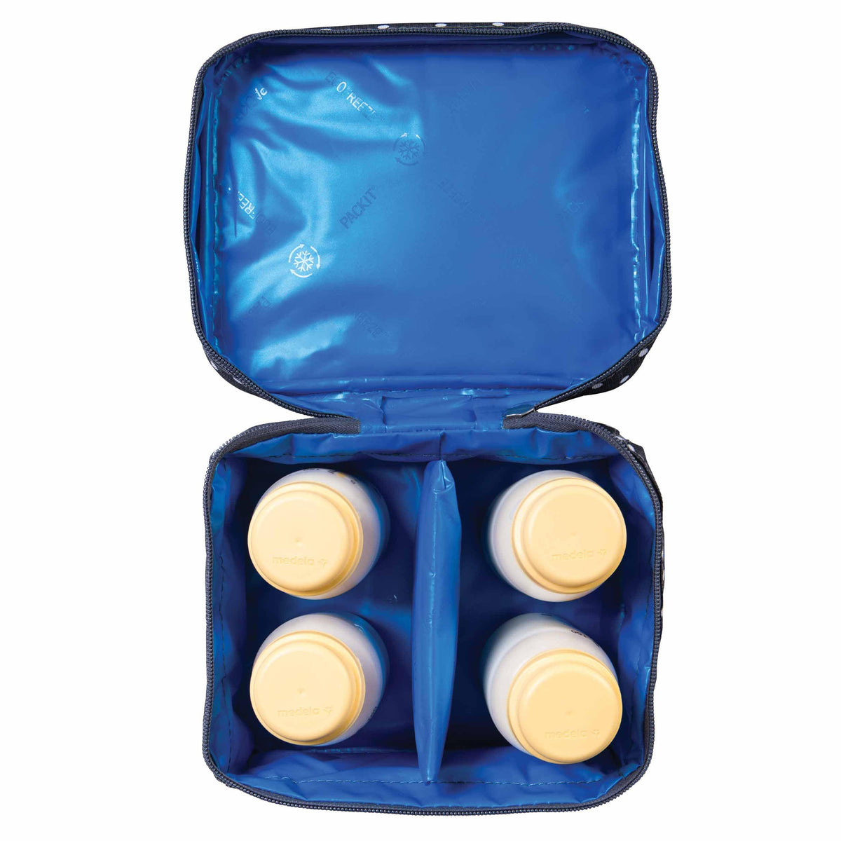 freezable-breastmilk-and-formula-cooler-w2 2023_Breastmilk-Cooler_Polka-Dots_Top-Down_4-Bottles_Lores.jpg