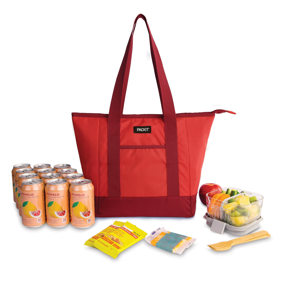freezable-12-can-tote-cooler-a3 freezable-12-can-tote-cooler-poppy-front-food-combo.jpg