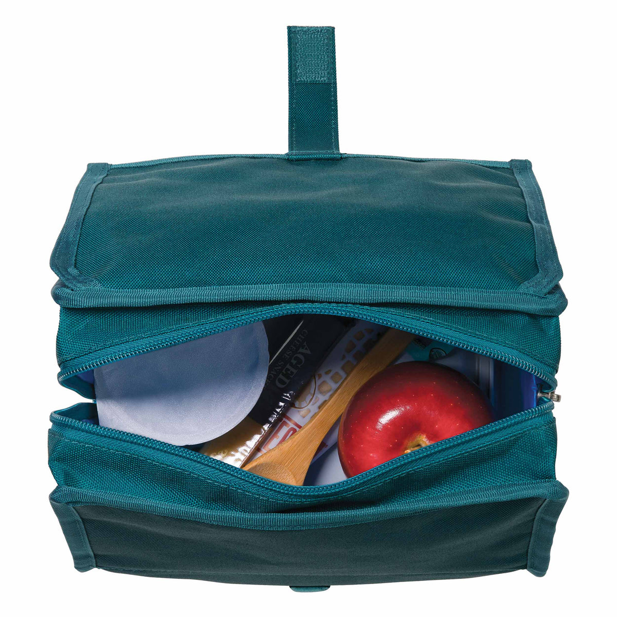 freezable-lunch-bag-d6 freezable-lunch-bag-deep-teal-top-view-packed.jpg