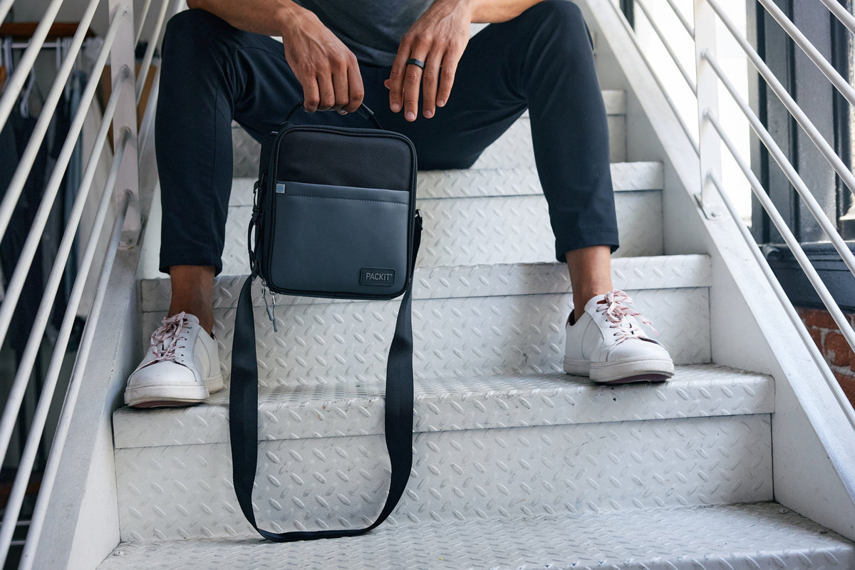 freezable-upright-lunch-box-u2 freezable-upright-lunch-box-black-gray-lifestyle-model-bag-only.jpg